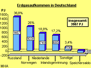 Erdgasaufkommen in Deutschland 2004